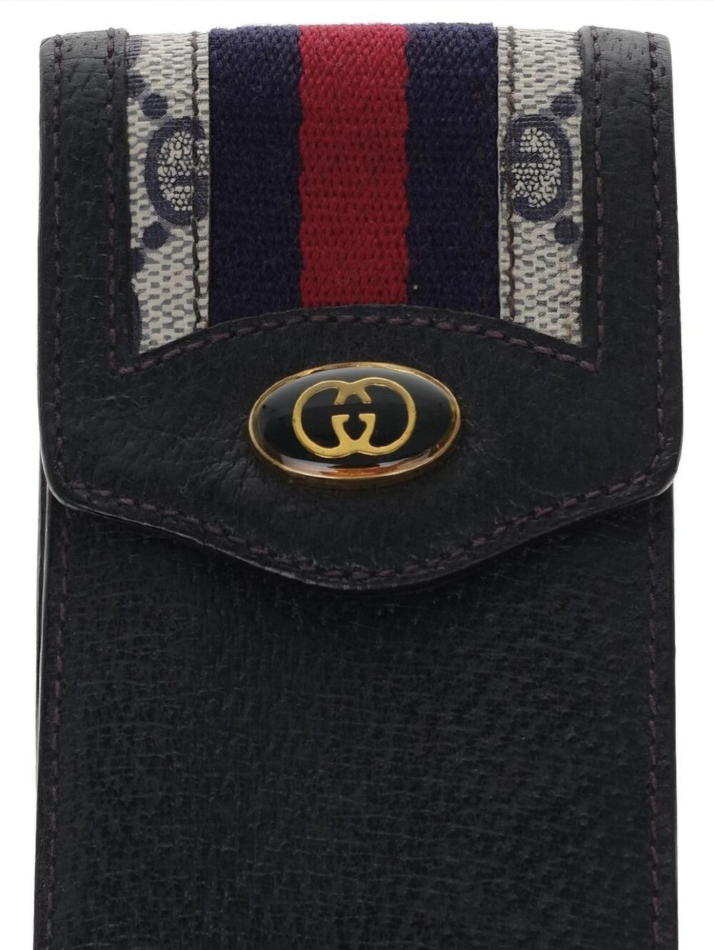 Gucci Black Leather Card & Cigar Holder with Red and Blue Web Stripe and Gold GG